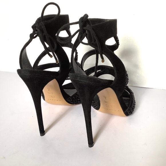 CASADEI Black Suede Crystal Embellishments Sandals Size 7 Very Good ConditIon - Picture 11 of 15